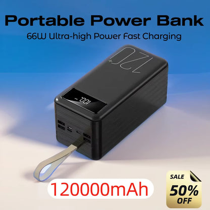 66W Fast Charging Power Bank 120000Mah Portable Power Bank Cell Phone Charger External Battery Backup Power for Xiaomi Huawei