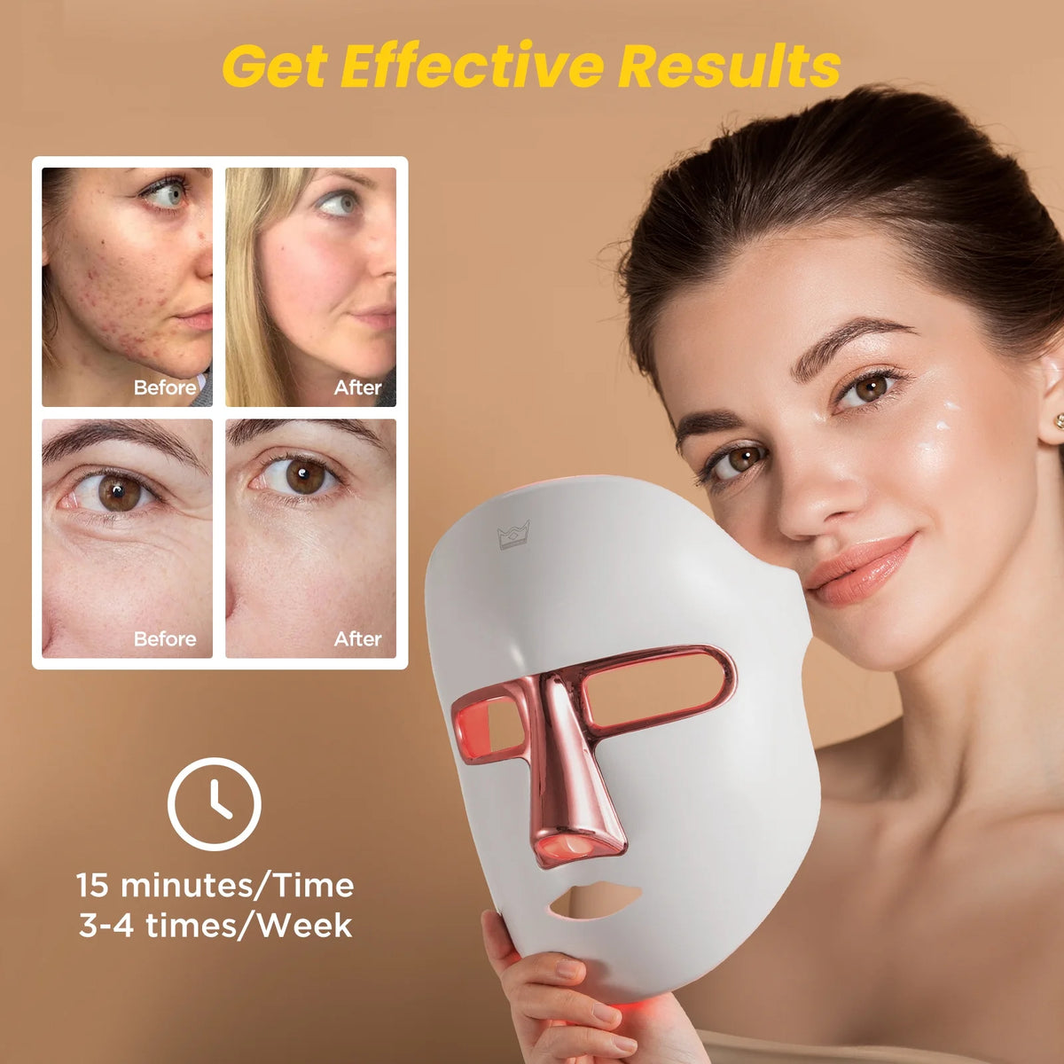 Light therapy face mask before and after results, showcasing effective skincare transformation.