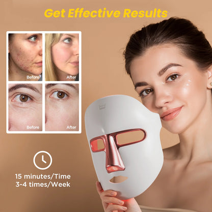 Light therapy face mask before and after results, showcasing effective skincare transformation.