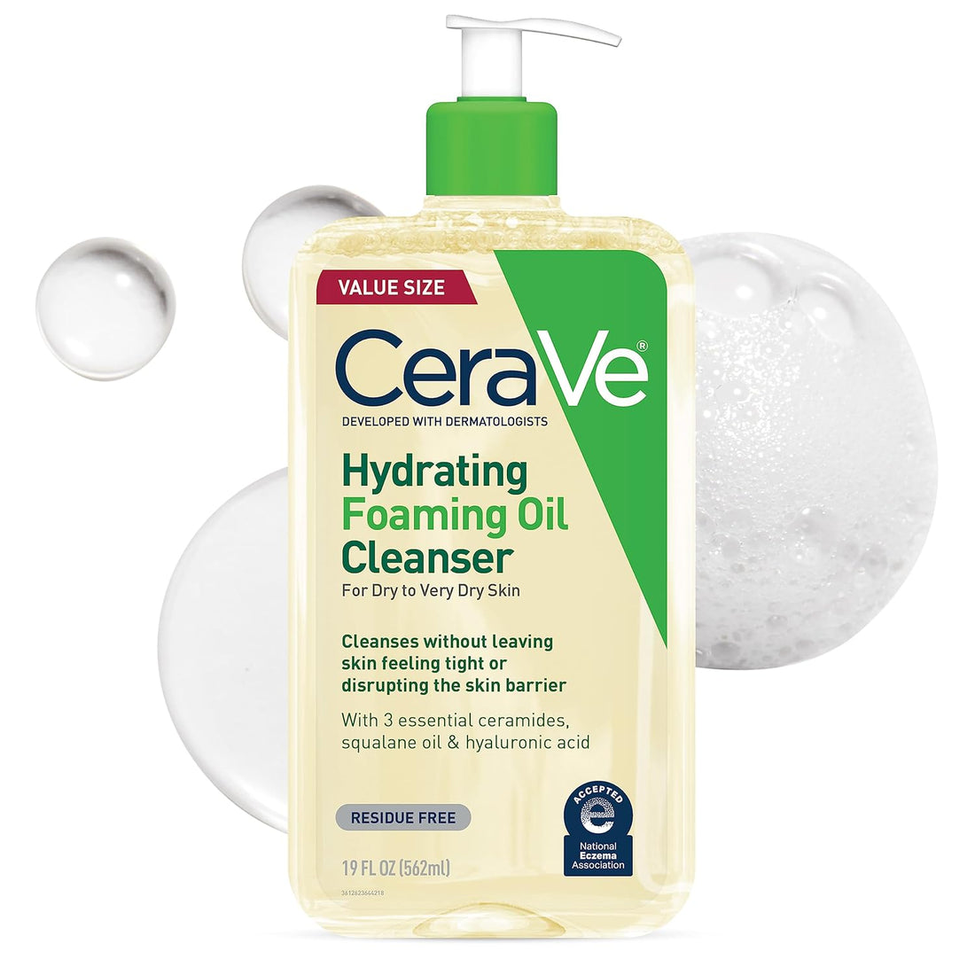 Cerave Hydrating Foaming Oil Facial Cleanser with Hyaluronic Acid, 19Oz