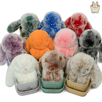 【Bunnylulu】Handmade Bunny Pompom Keychain with Tin Box, Summervibes Graduation Gift for Friends &amp; Students, Stress-Relief Charm, Keepsake Gift
