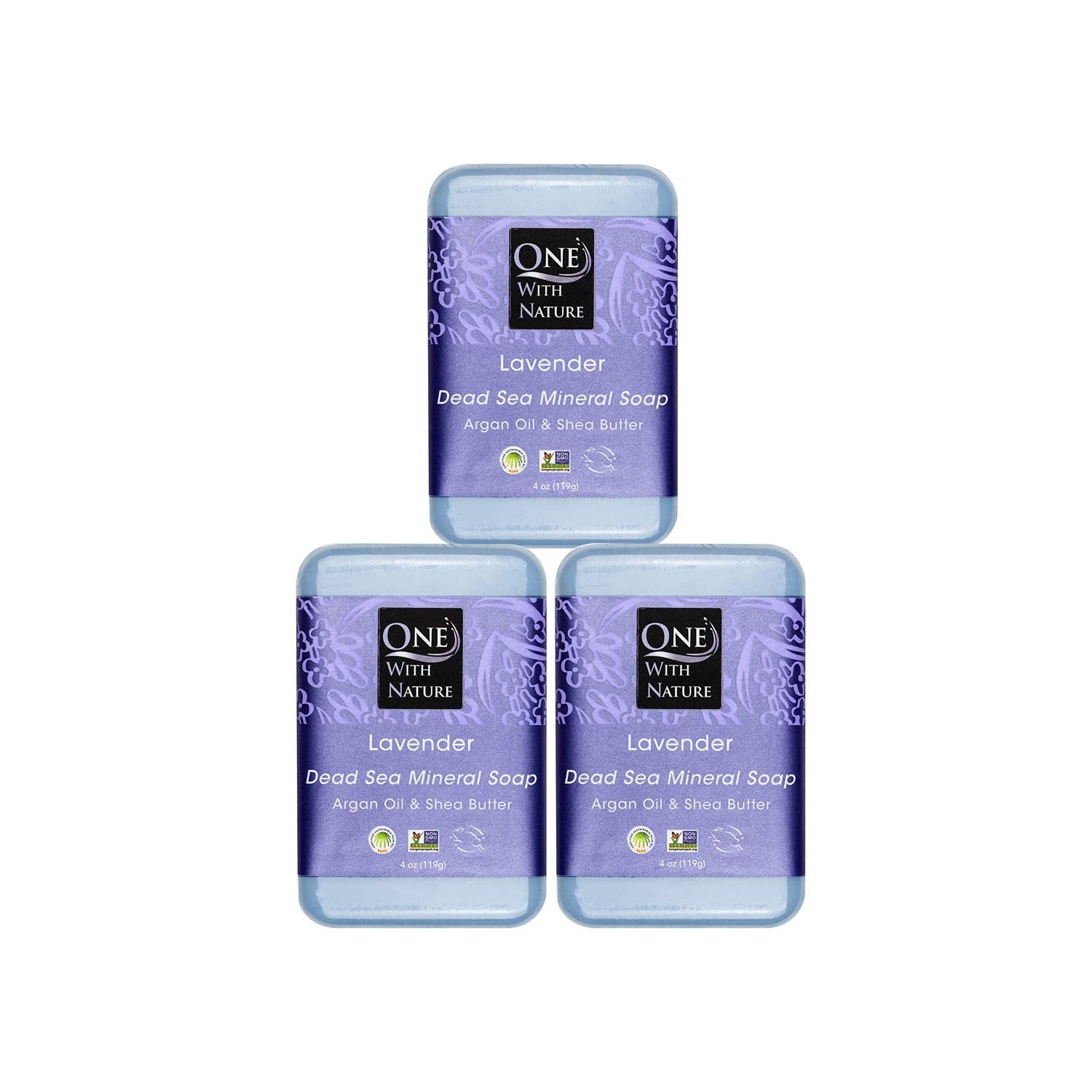 One with Nature Dead Sea Salt Lemon Sage Soap 4Oz 3-Pack – Purifying and Exfoliating Soap Bar with Dead Sea Minerals for Face &amp; Body, for Men &amp; Women