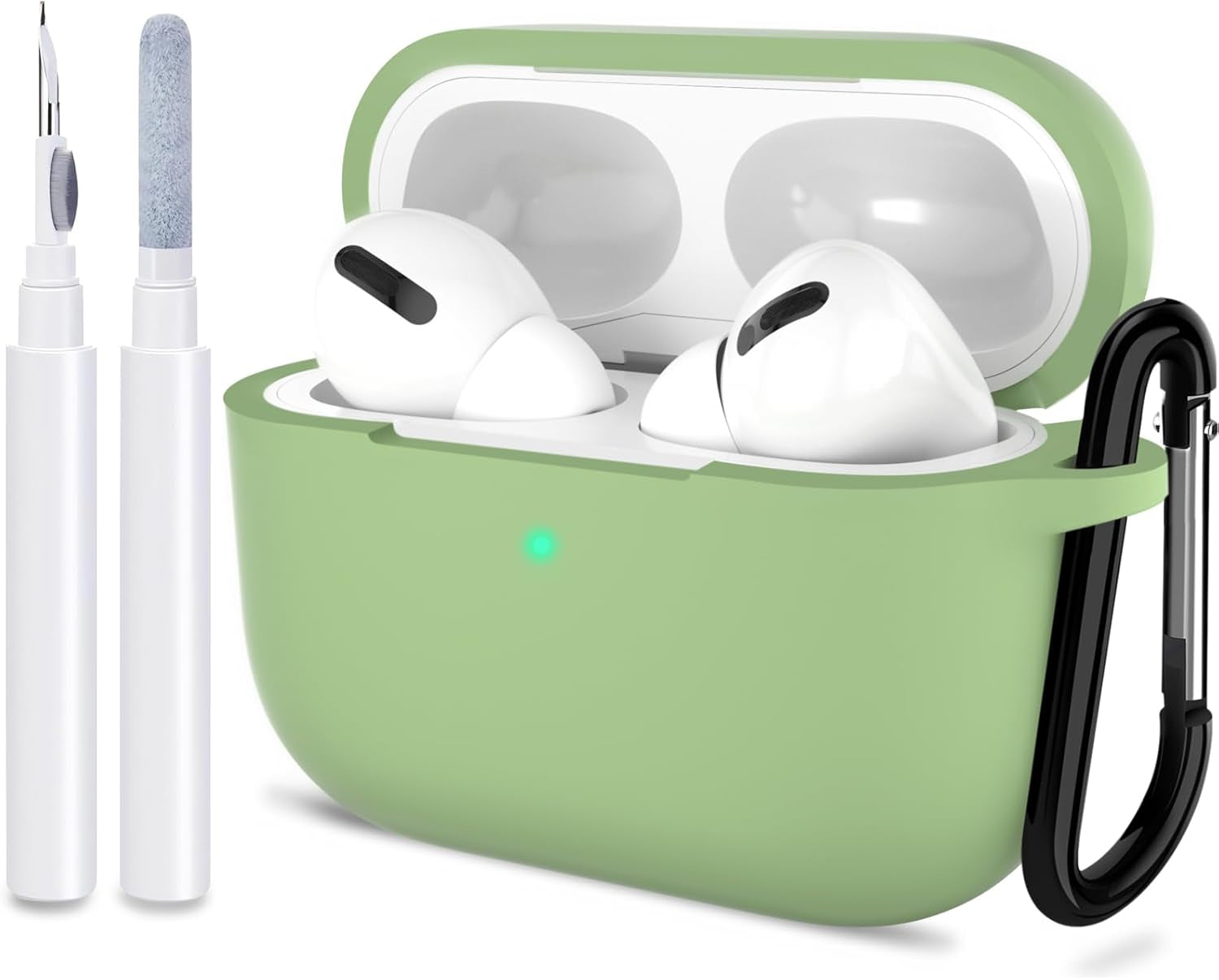 ATUAT for Airpods Pro 1St/2Nd Generation Case Cover, Protective Silicone Skin Accessories with Keychain for Women Men for Apple Airpods Pro 2019/2022 Charging Case,Front LED Visible-Midnight Green