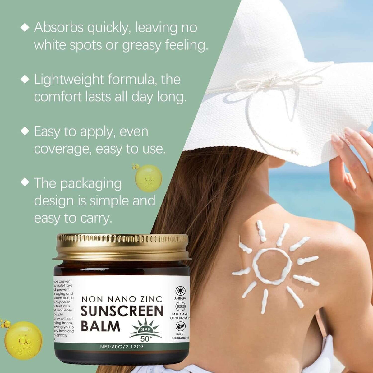 Beef Tallow Sunscreen SPF 50 non-nano zinc balm being applied on skin, highlighting its lightweight and quick-absorbing formula.