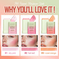 Temperature Change 3-In-1 Cheek Lip Tinted Pixiblush Stick in Shy Pink, Hot Red, and Coral Orange shades showcasing makeup options.