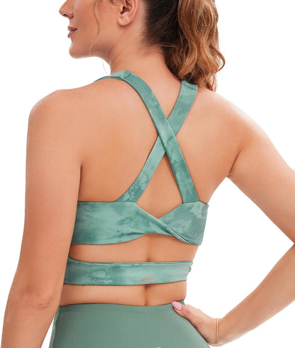 Sports Bras for Women Criss-Cross Back Padded Workout Tank Tops Medium Support Crop Tops for Women