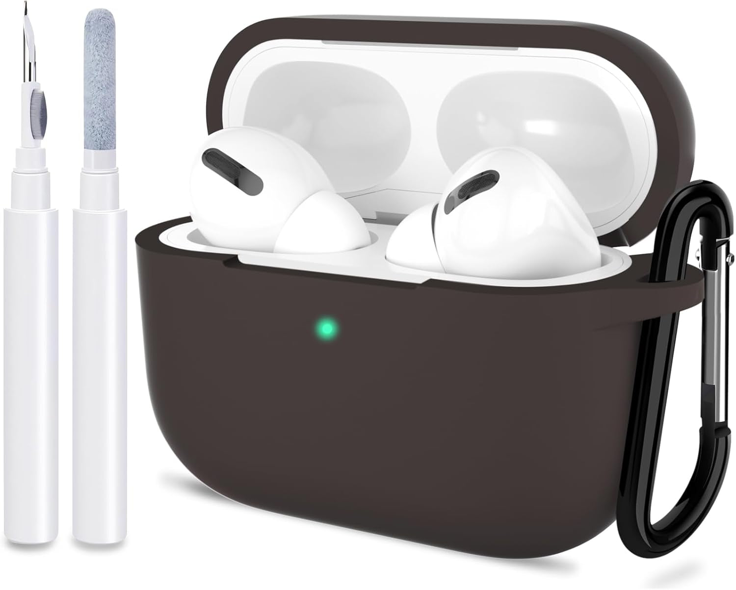 ATUAT for Airpods Pro 1St/2Nd Generation Case Cover, Protective Silicone Skin Accessories with Keychain for Women Men for Apple Airpods Pro 2019/2022 Charging Case,Front LED Visible-Midnight Green
