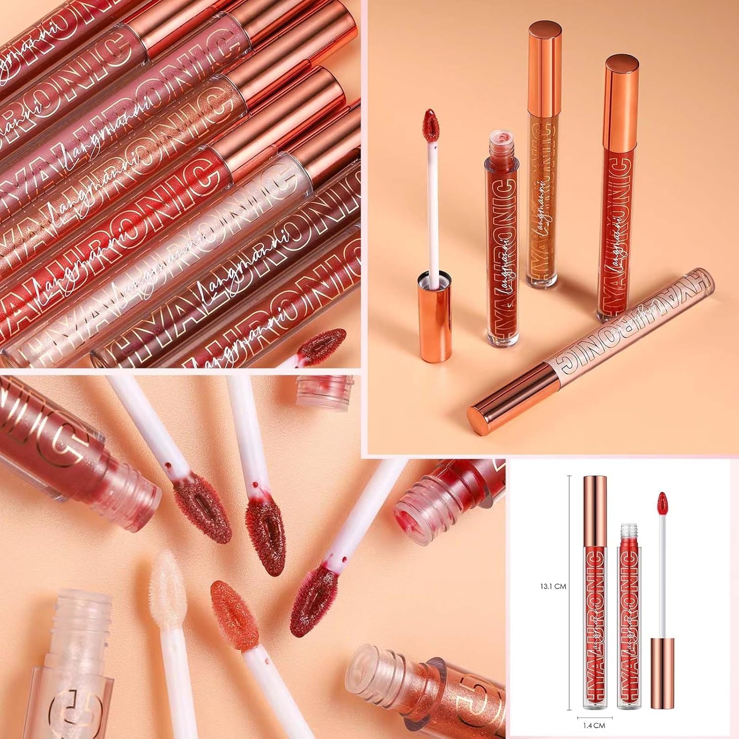 Nude Brown Lip Gloss Plumping Glitter Lip Gloss for Girls Women Lip Plumping Tinted Lipgloss High Pigment Plumper Long Lasting Moisturizing Lip Gloss Oil Shimmer Natural Lipstick Lip Liner(02