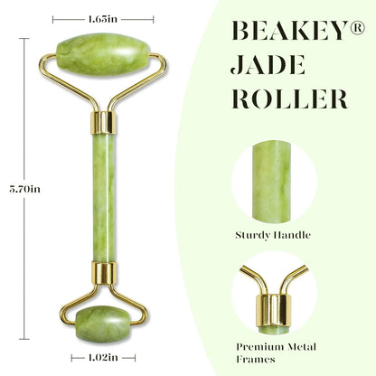 Jade Roller &amp; Gua Sha, Natural Jade Face Roller Gua Sha Tool Facial Skin Care Supplies, Green