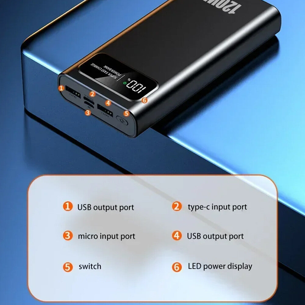 120W 70000Mah Portable Power Bank Large Capacity External Battery Fast Charging