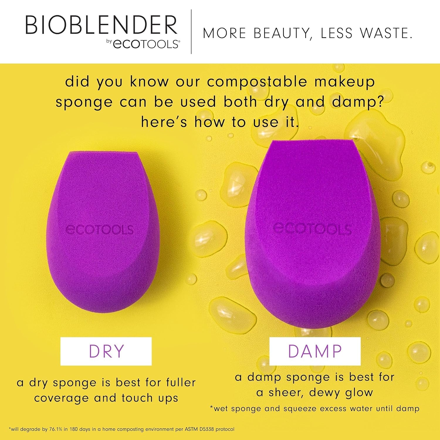Bioblender Makeup Sponge, Compostable Makeup Blender, for Liquid &amp; Cream Foundation, Sustainable, Seamless Application, Eco-Friendly Beauty Sponge, Cruelty-Free &amp; Latex Free, 1 Count