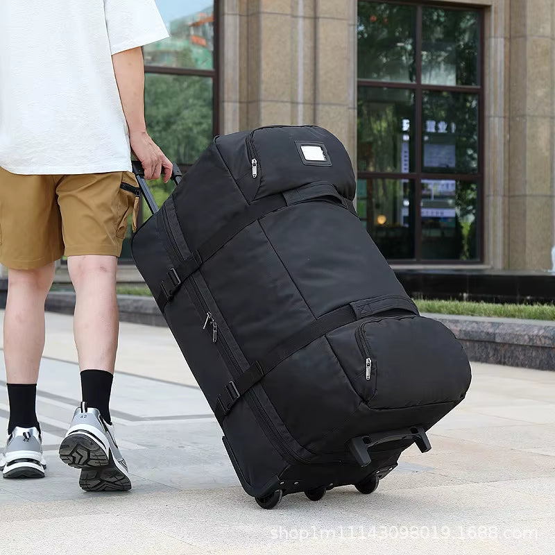 KLQDZMS Folding Suitcase Oversized Capacity Trolley Bag Outdoor Travel Organizer Bag Airline Checked Backpack with Wheel Luggage