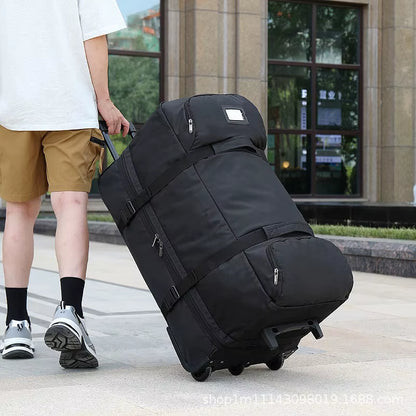 KLQDZMS Folding Suitcase Oversized Capacity Trolley Bag Outdoor Travel Organizer Bag Airline Checked Backpack with Wheel Luggage