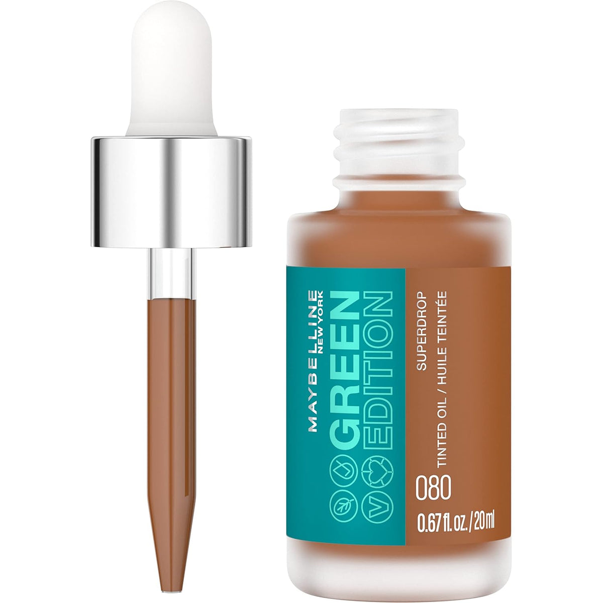 Maybelline Green Edition Superdrop Tinted Oil Base Makeup, Adjustable Natural Coverage Foundation Formulated with Jojoba &amp; Marula Oil, 35, 1 Count