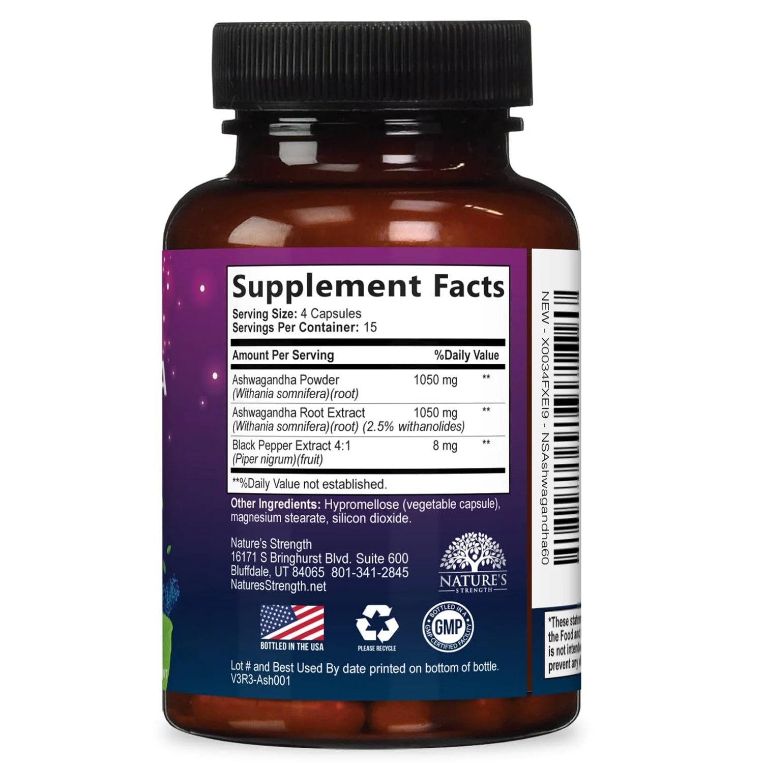 Ashwagandha Supplements - High-Absorption Ashwagandha Root Extract Powder with Black Pepper for Max Absorption - Herbal Supplement for Women &amp; Men, Vegan &amp; Gluten Free, Bottled in USA - 60 Capsules