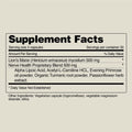 Supplement facts for natural nerve health supplement including Lion's Mane and proprietary blend ingredients.