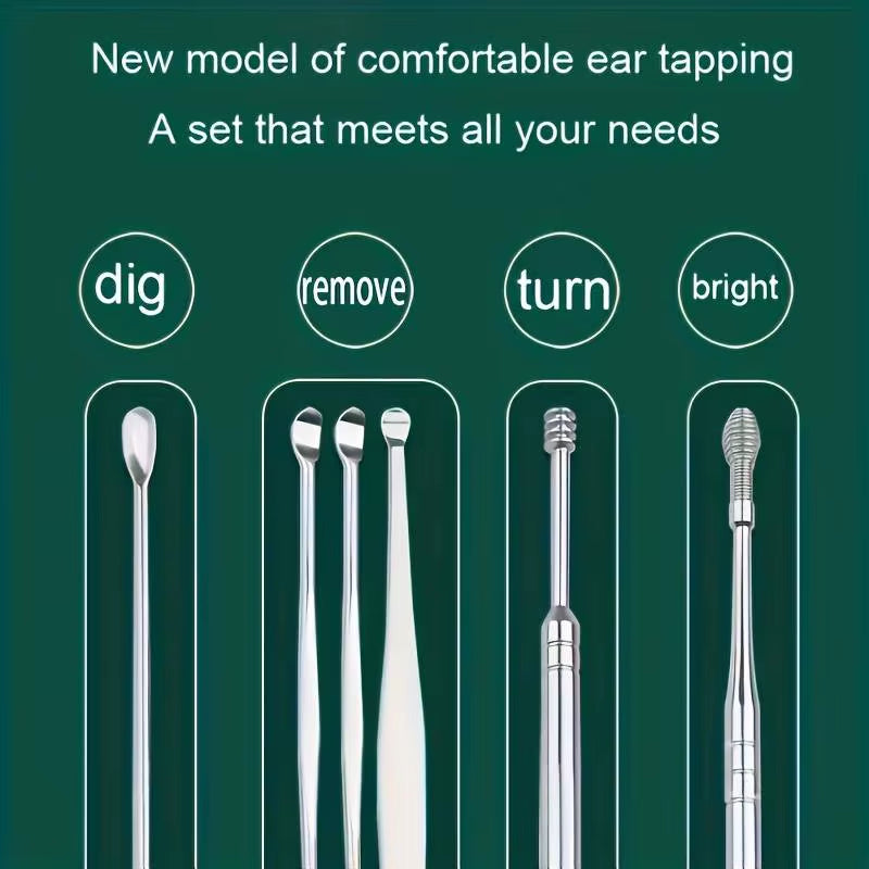 6Pcs Stainless Steel Ear Wax Removal Tool Set Spiral Rotating Earpicking Spoon Ear Picker Spoon for Cleaning Collecting Ear Wax