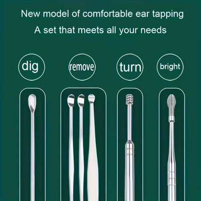 6Pcs Stainless Steel Ear Wax Removal Tool Set Spiral Rotating Earpicking Spoon Ear Picker Spoon for Cleaning Collecting Ear Wax