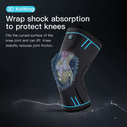 Compression Knee Support Sleeve with 3D knitting for shock absorption and knee protection.