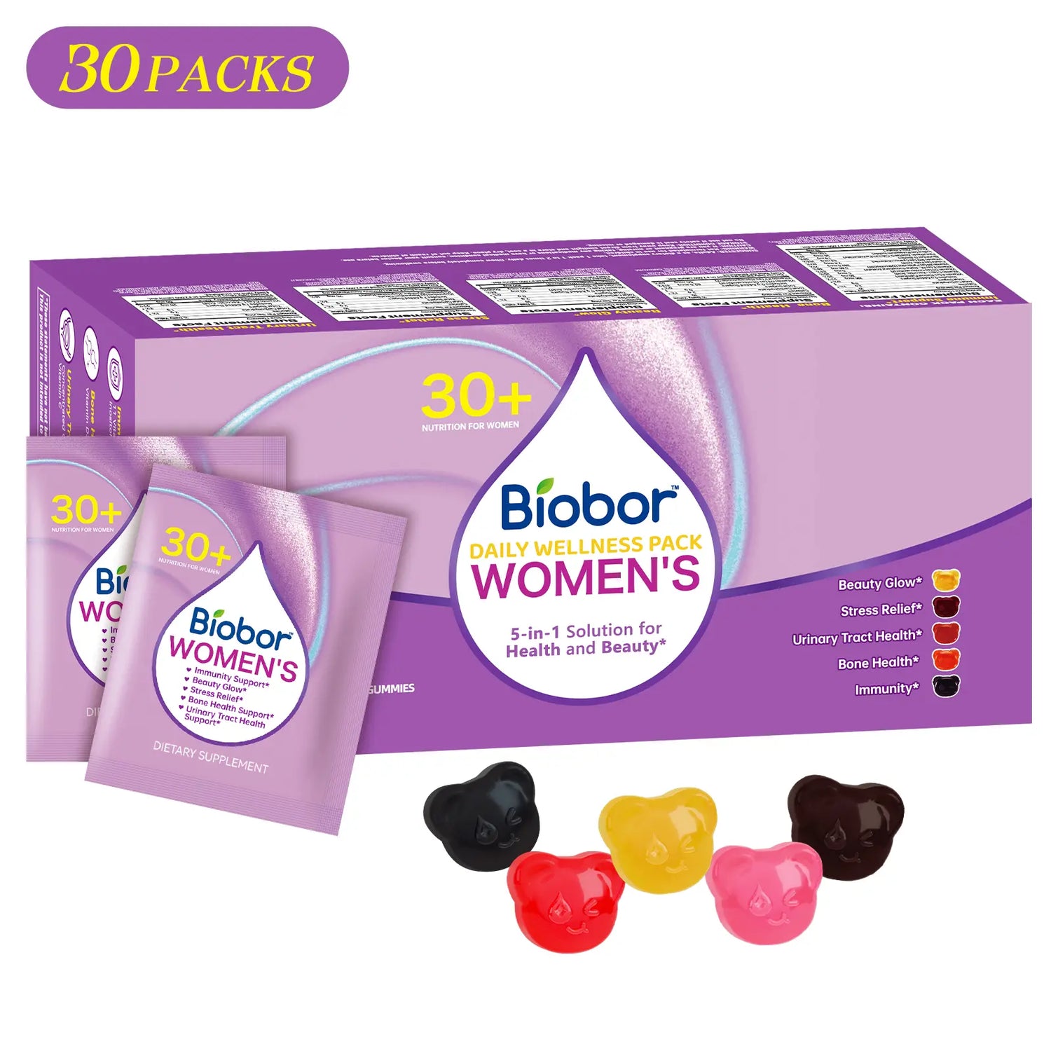 Women’S Daily Nutrition Pack for 30+, 14-Day Gummies Pack with Biotin &amp; Collagen, Magnesium &amp; Ashwagandha, Cranberry Vitamin C, Vitamin D3 K2 | 5-In-1 Beauty, Mood, Immune &amp; Bone Support