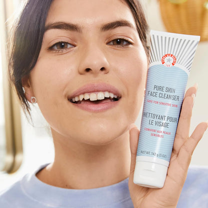 First Aid Beauty Pure Skin Face Cleanser, Sensitive Skin Cream Cleanser with Antioxidant Booster, 5 Oz.