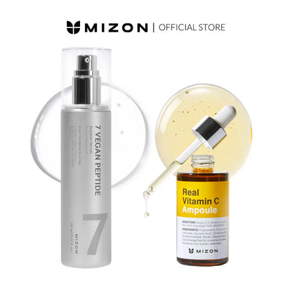MIZON 7 Vegan Peptide &amp; Vitamin C Booster Set – 7 Peptides + 19% Pure Vitamin C Ampoule, Hydrating &amp; Antioxidant Serum, Radiance Improvement, Synergy Set | Korean Skincare