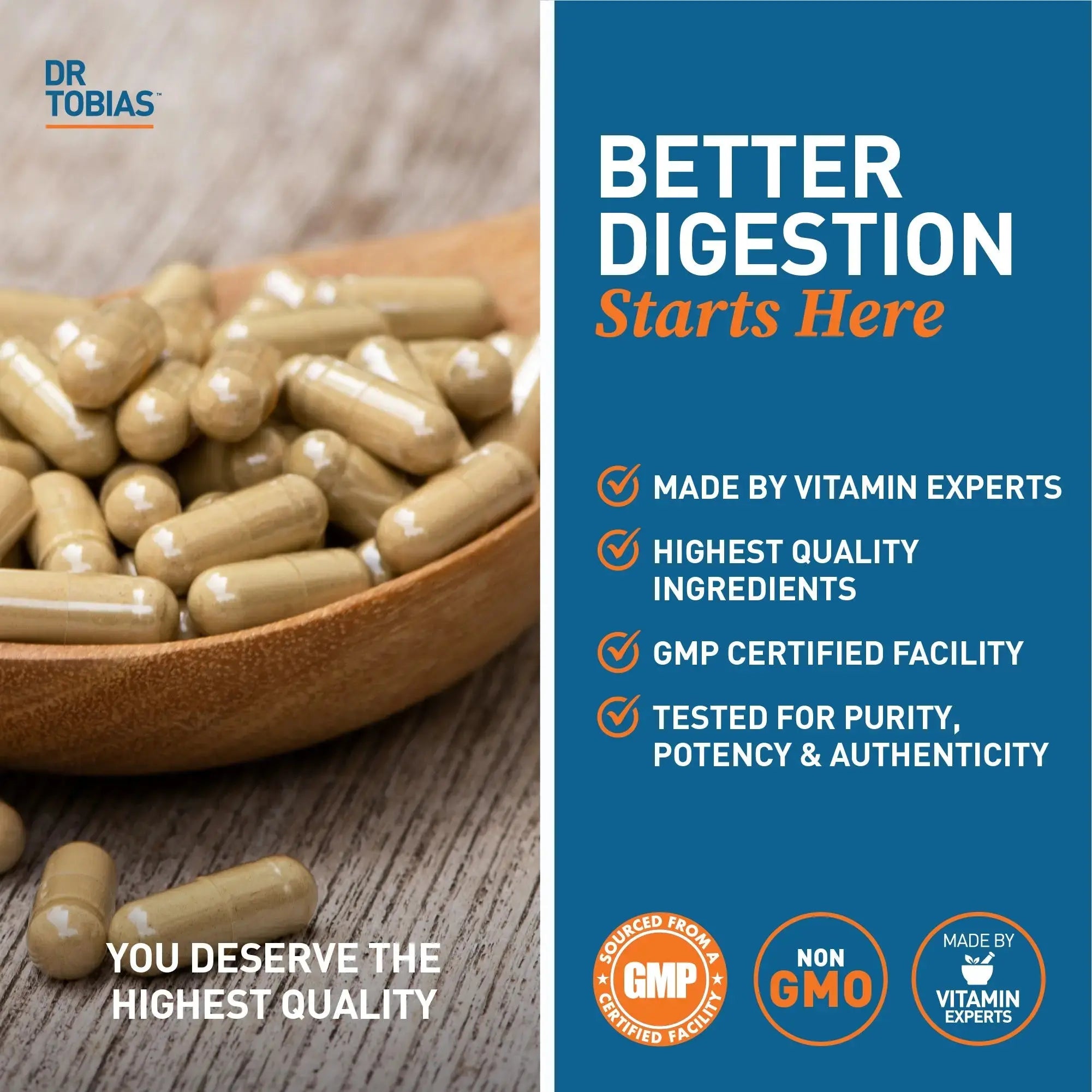 Dr. Tobias Digestive Enzymes - 120 Capsules, 60 Servings (2 Daily) | Includes Probiotics, Prebiotics and Postbiotics Bromelain, Amylase, Lipase, for Better Digestion &amp; Immune Function.