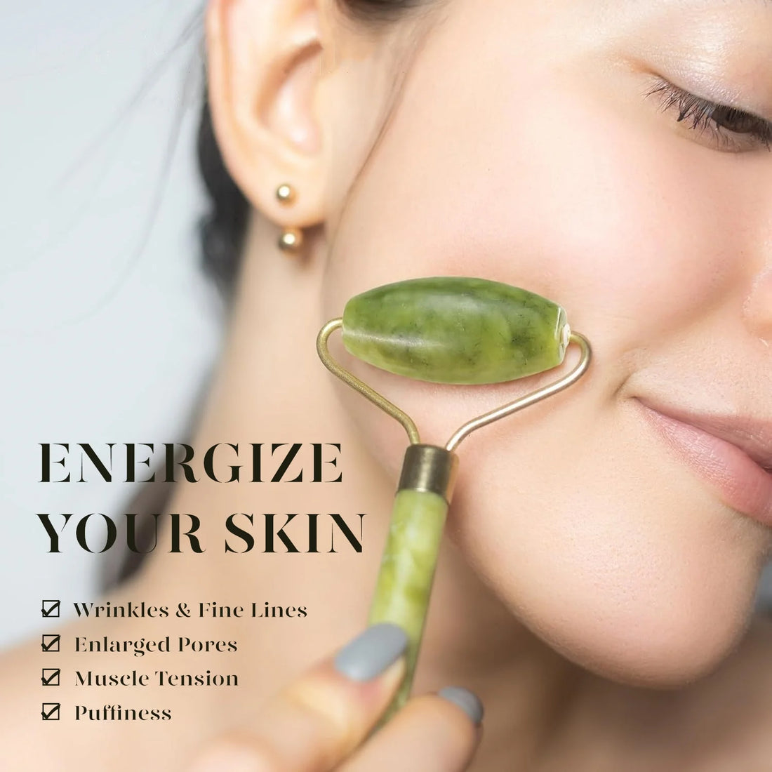 Jade Roller &amp; Gua Sha, Natural Jade Face Roller Gua Sha Tool Facial Skin Care Supplies, Green
