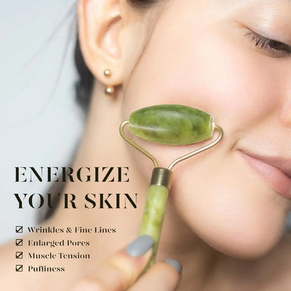 Jade Roller &amp; Gua Sha, Natural Jade Face Roller Gua Sha Tool Facial Skin Care Supplies, Green