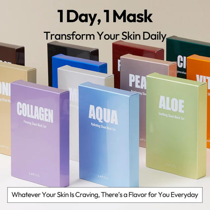 Collagen Sheet Mask, Firming Daily Face Mask with Collagen Peptides for Anti-Aging, Helps to Minimize Wrinkles, Restores Skin Elasticity &amp; Firmness, Hydrating, Korean Beauty, 5-Pack