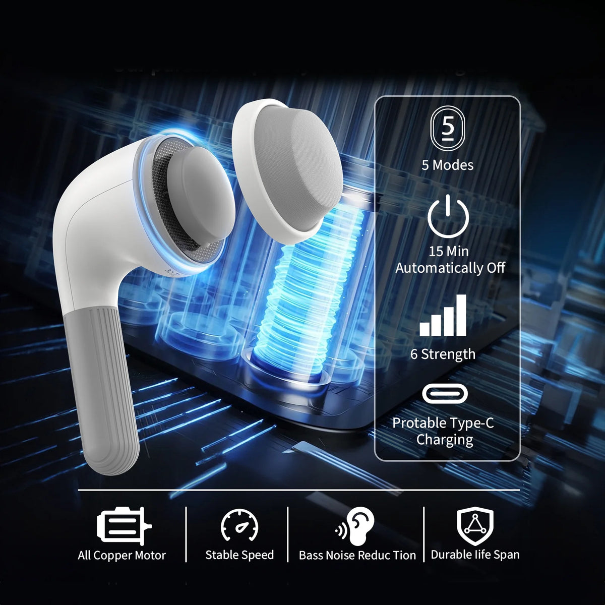 Cordless neck back massager with 5 modes, 6 strength settings, and Type-C charging for versatile use.