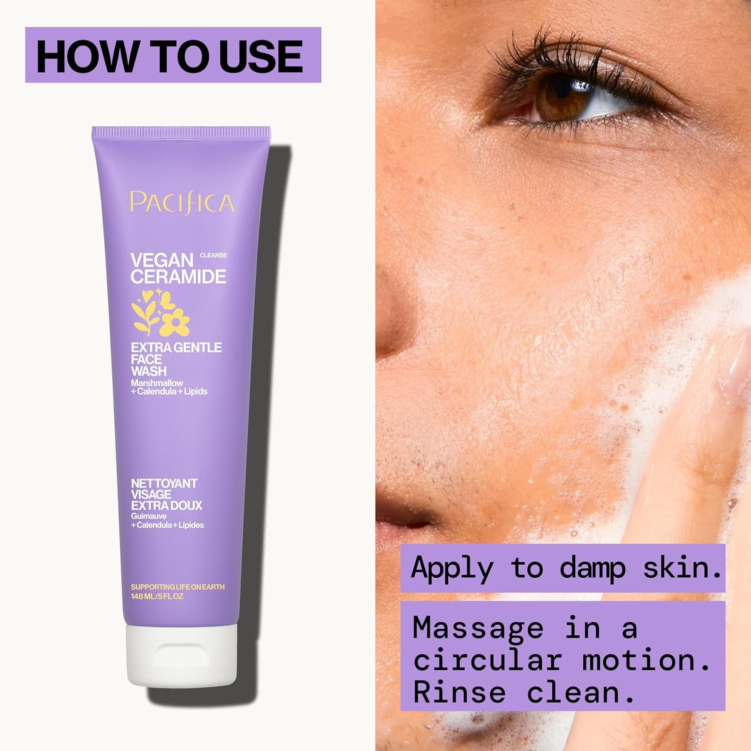 Face Wash for Sensitive Skin Facial Cleanser Vegan Ceramide Barrier Repair Extra Gentle for Daily Fragrance Free for Sensitive Skin, Clean Beauty, Vegan &amp; Cruelty-Free Dermatologist Tested