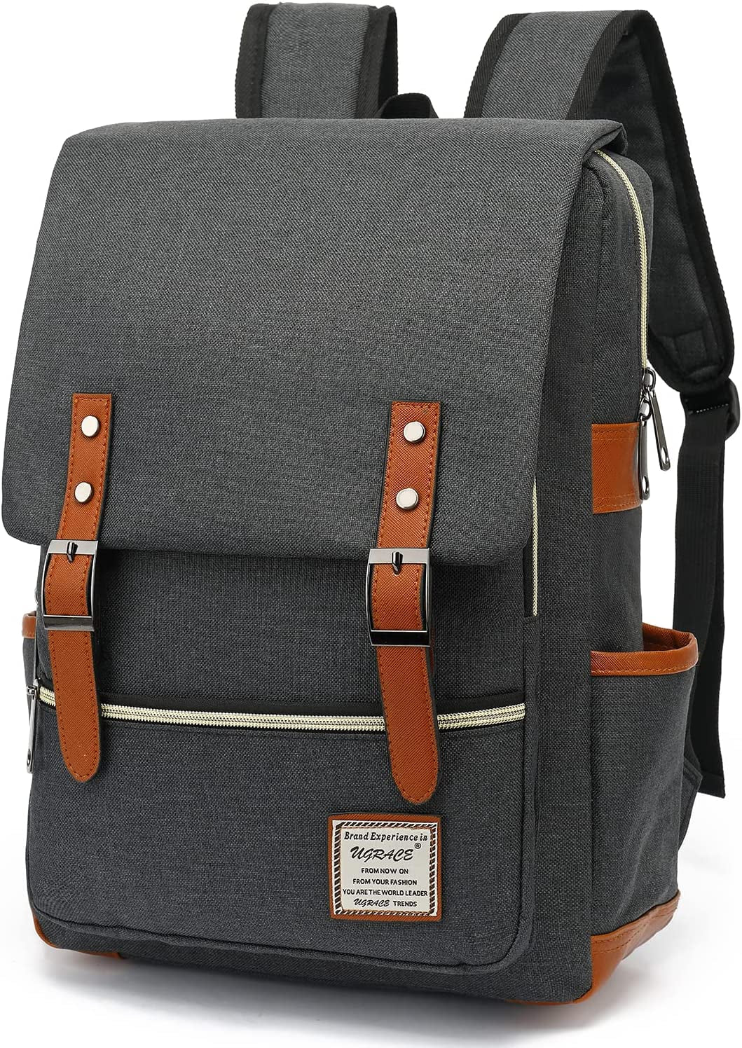 UGRACE Slim Business Laptop Backpack Casual Daypacks College Shoulder Bag for Men Women, Tear Resistant Unique Travelling Backpack Fits up to 15.6 Inch Laptop in ‎Charcoal Black