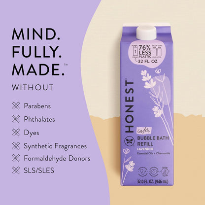 Foaming Bubble Bath Refill Carton, Gentle for Baby, Naturally Derived, Tear-Free, Hypoallergenic, Lavender Calm, 32 Fl Oz