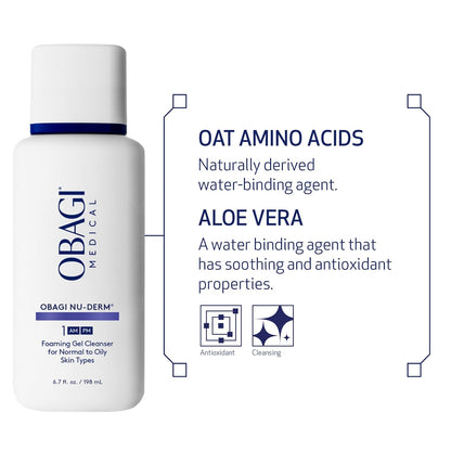 Obagi Nu-Derm Foaming Gel Cleanser for Face – Deep-Cleansing &amp; Hydrating Facial Cleanser with Aloe Vera – for Normal to Oily Skin Types