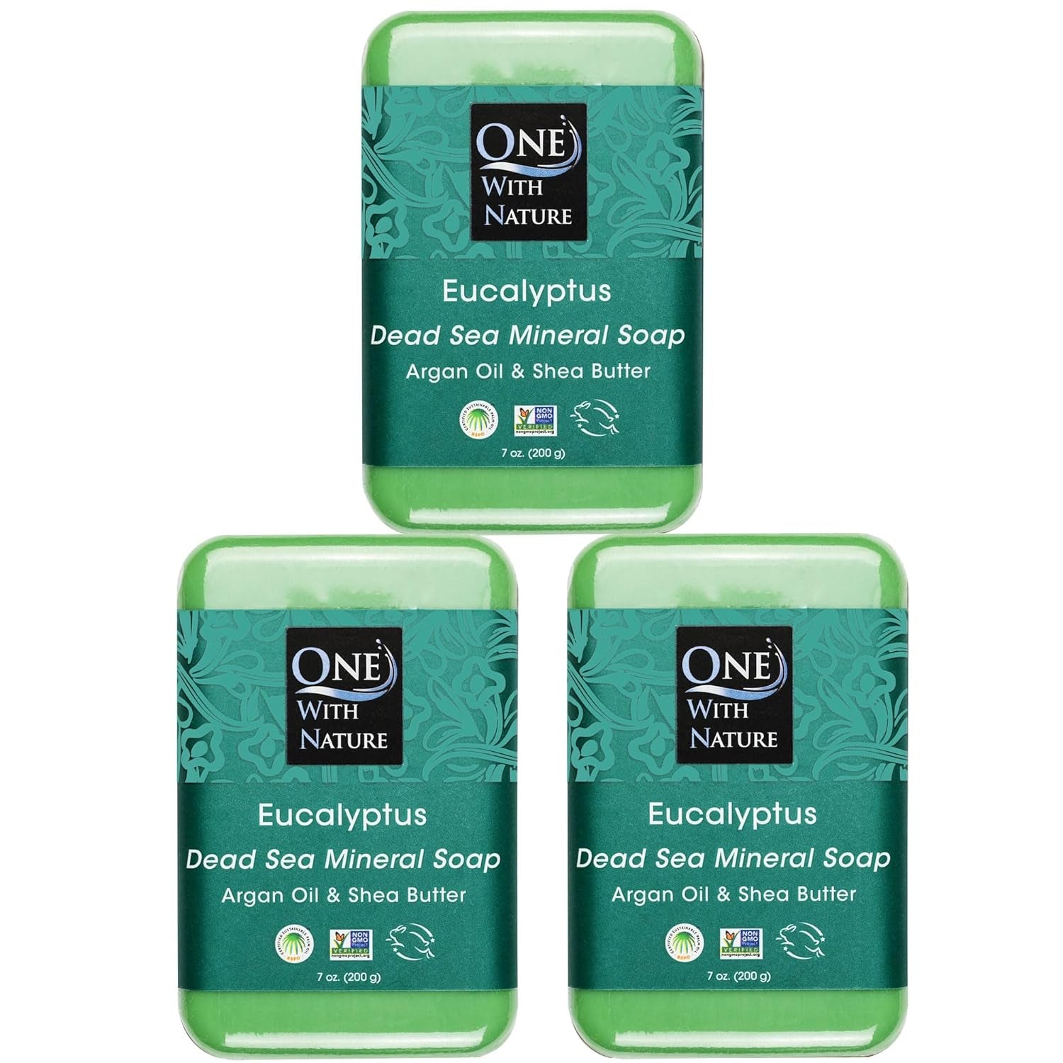 One with Nature Dead Sea Salt Lemon Sage Soap 4Oz 3-Pack – Purifying and Exfoliating Soap Bar with Dead Sea Minerals for Face &amp; Body, for Men &amp; Women
