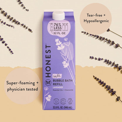 Foaming Bubble Bath Refill Carton, Gentle for Baby, Naturally Derived, Tear-Free, Hypoallergenic, Lavender Calm, 32 Fl Oz