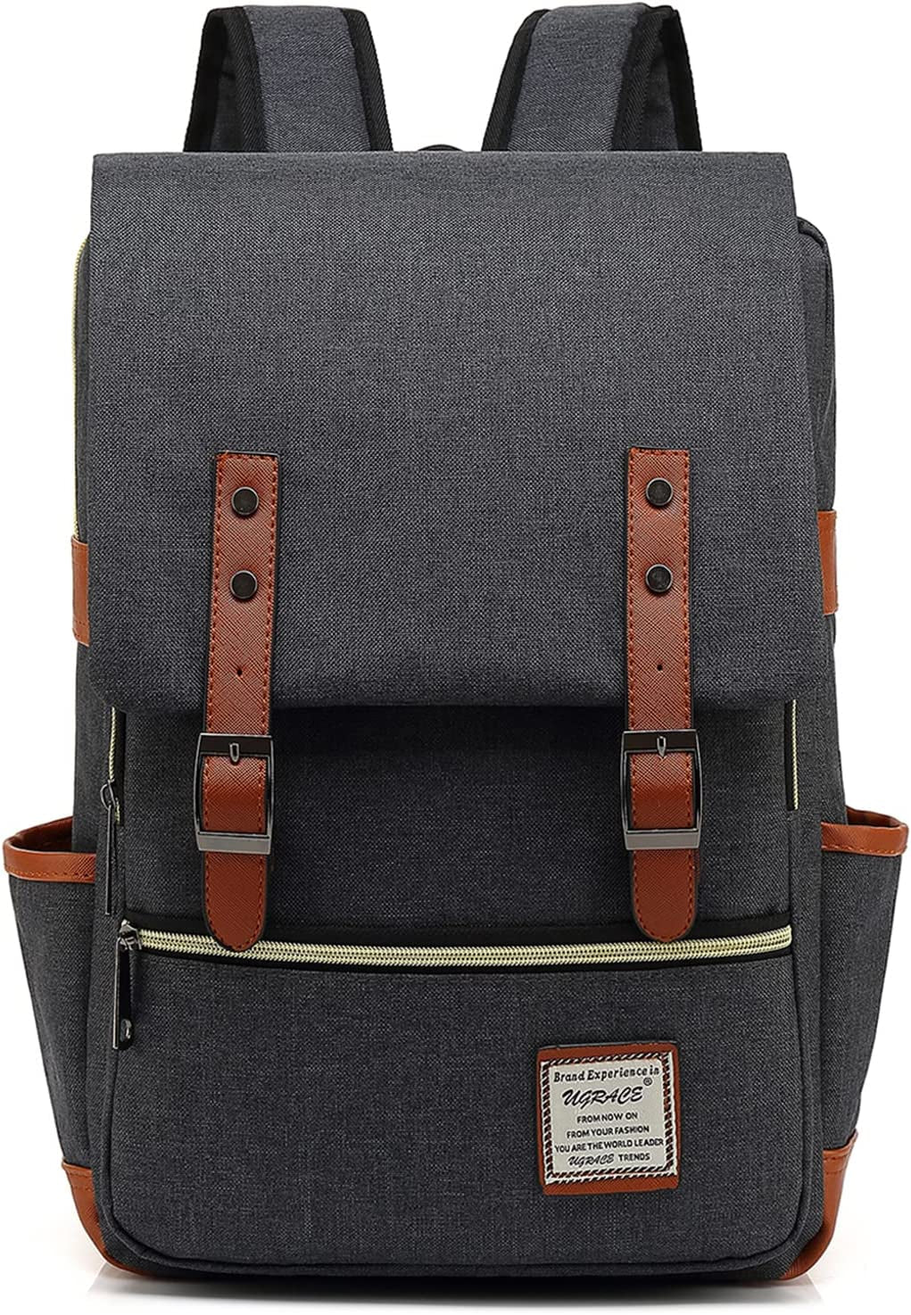 UGRACE Slim Business Laptop Backpack Casual Daypacks College Shoulder Bag for Men Women, Tear Resistant Unique Travelling Backpack Fits up to 15.6 Inch Laptop in Charcoal Black