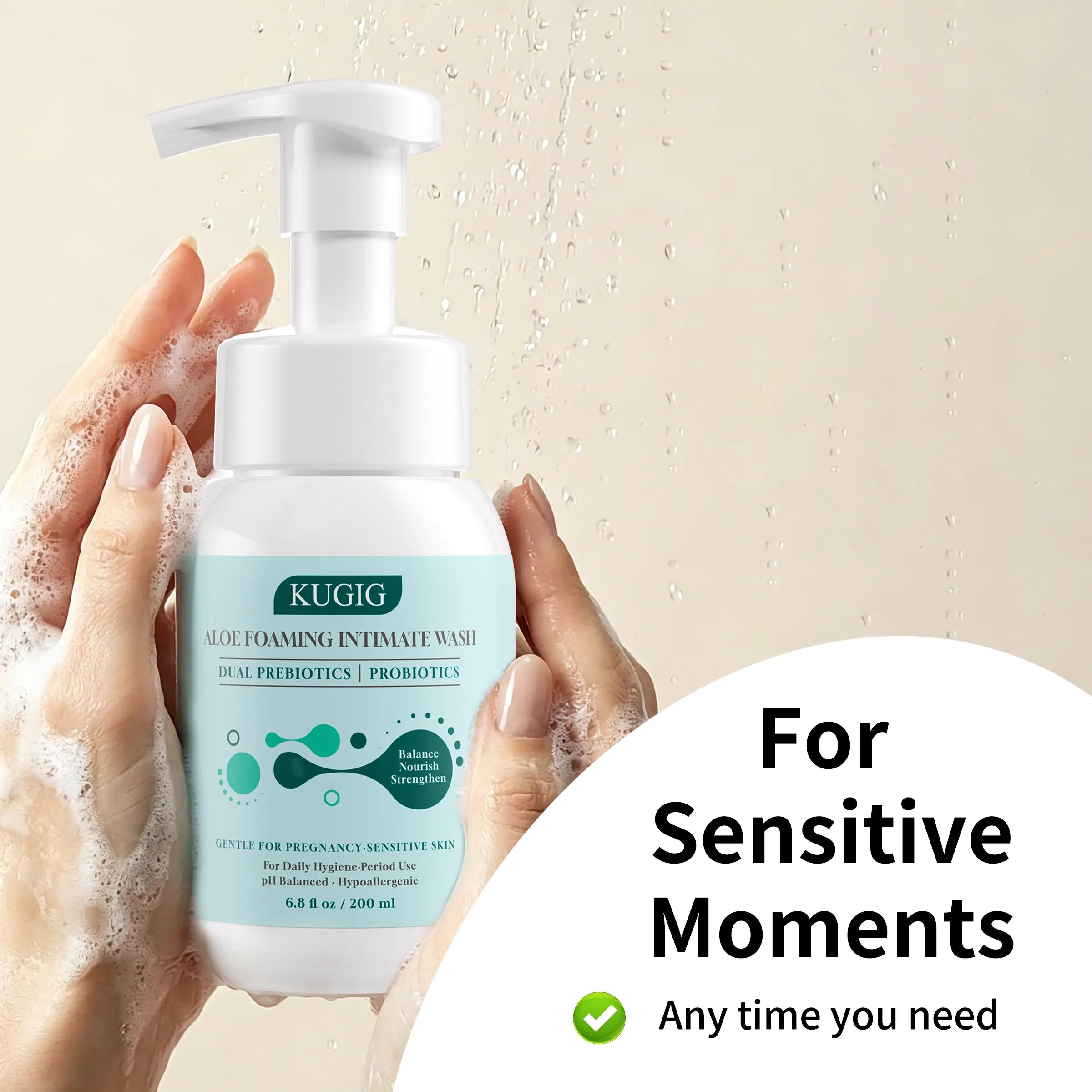 KUGIG Wash Intimate Cleanser for Women &amp; Men, Ph-Balanced with Aloe Vera &amp; Prebiotic Complex, Gentle Daily Care for Sensitive Skin, Fresh &amp; Comfortable Feel