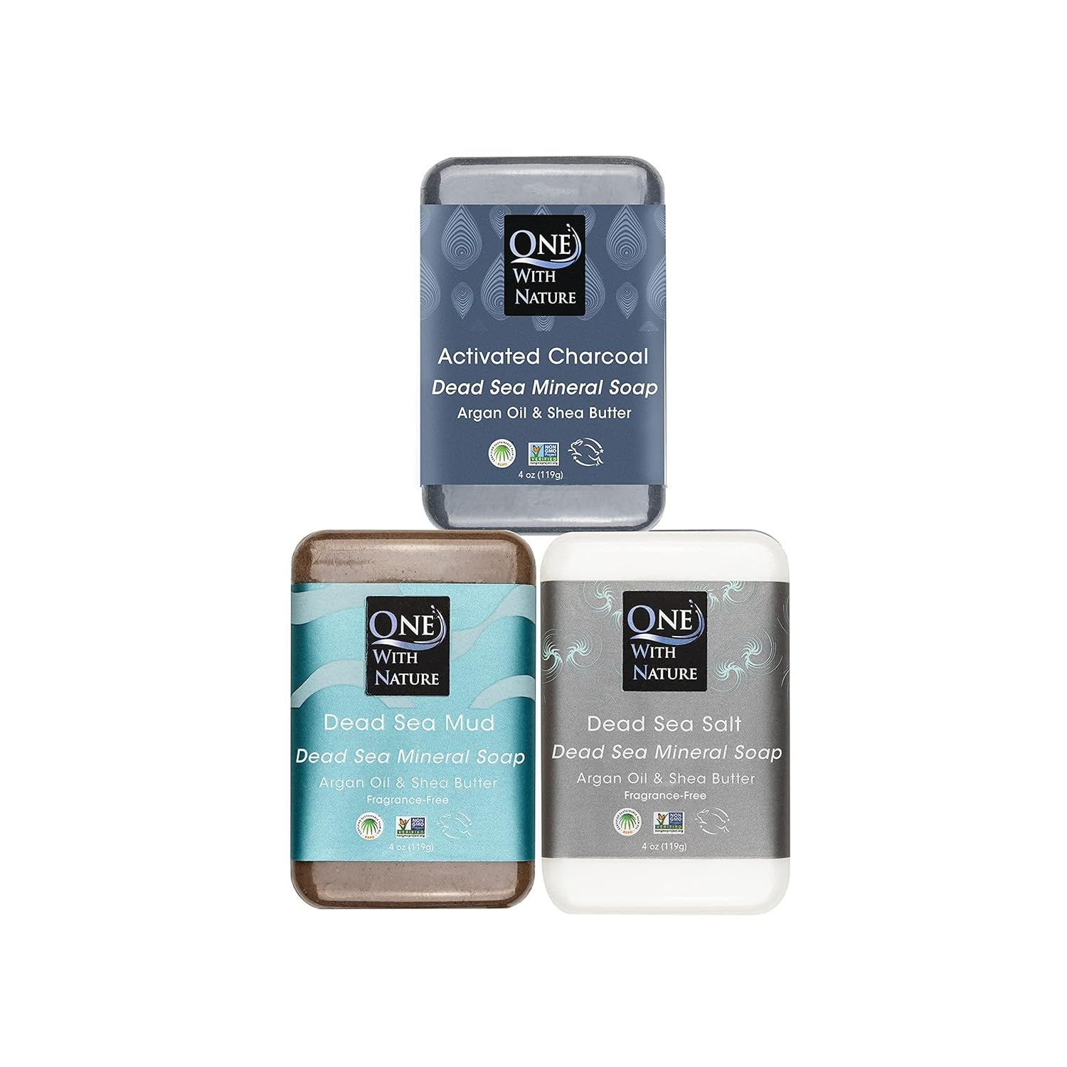 One with Nature Dead Sea Salt Lemon Sage Soap 4Oz 3-Pack – Purifying and Exfoliating Soap Bar with Dead Sea Minerals for Face &amp; Body, for Men &amp; Women