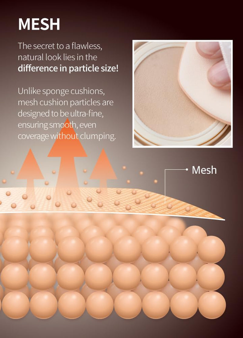 Natural Coverage – Mesh Tight up Cushion – Korean Cushion Foundation, Semi-Matte Radiance, Long-Lasting, Travel-Friendly Design (02 Light/Medium Beige)