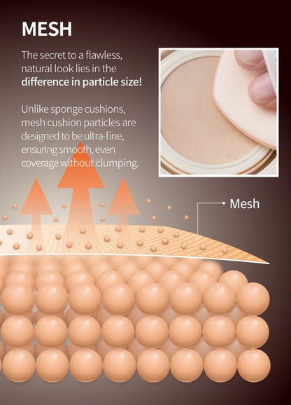 Natural Coverage – Mesh Tight up Cushion – Korean Cushion Foundation, Semi-Matte Radiance, Long-Lasting, Travel-Friendly Design (02 Light/Medium Beige)