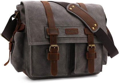 Kattee Leather Canvas Camera Bag Vintage DSLR SLR Messenger Shoulder Bag