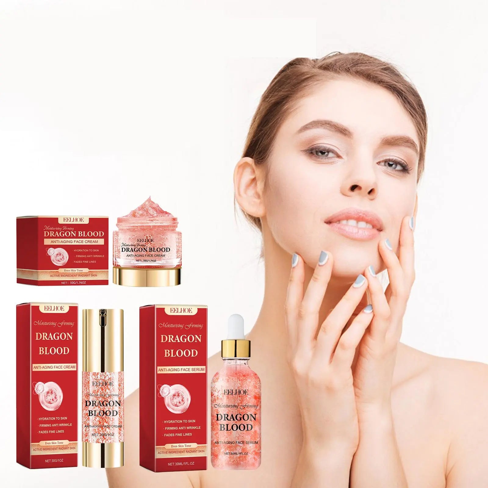 Dragon Blood Facial Care Series, 3 Counts/Set Moisturizing Facial Serum &amp; Cream, Hydrating Skin Care Kit for Women &amp; Men