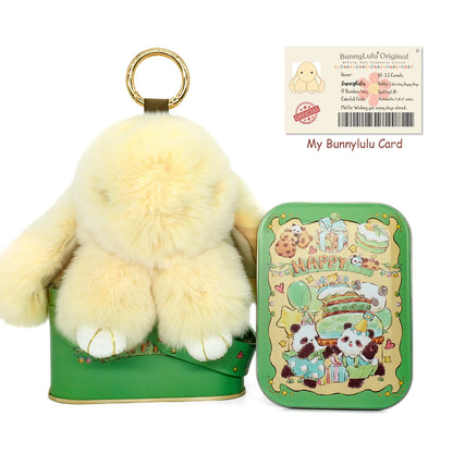 【Bunnylulu】Handmade Bunny Pompom Keychain with Tin Box, Summervibes Graduation Gift for Friends &amp; Students, Stress-Relief Charm, Keepsake Gift