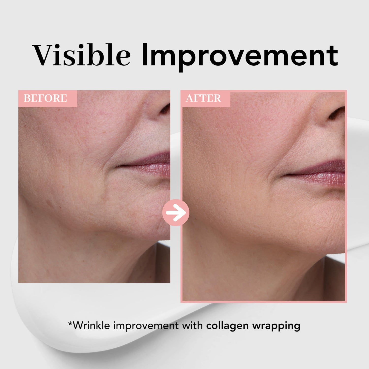 Visible improvement before and after using collagen elastin hydrating mask for enhanced skin elasticity.