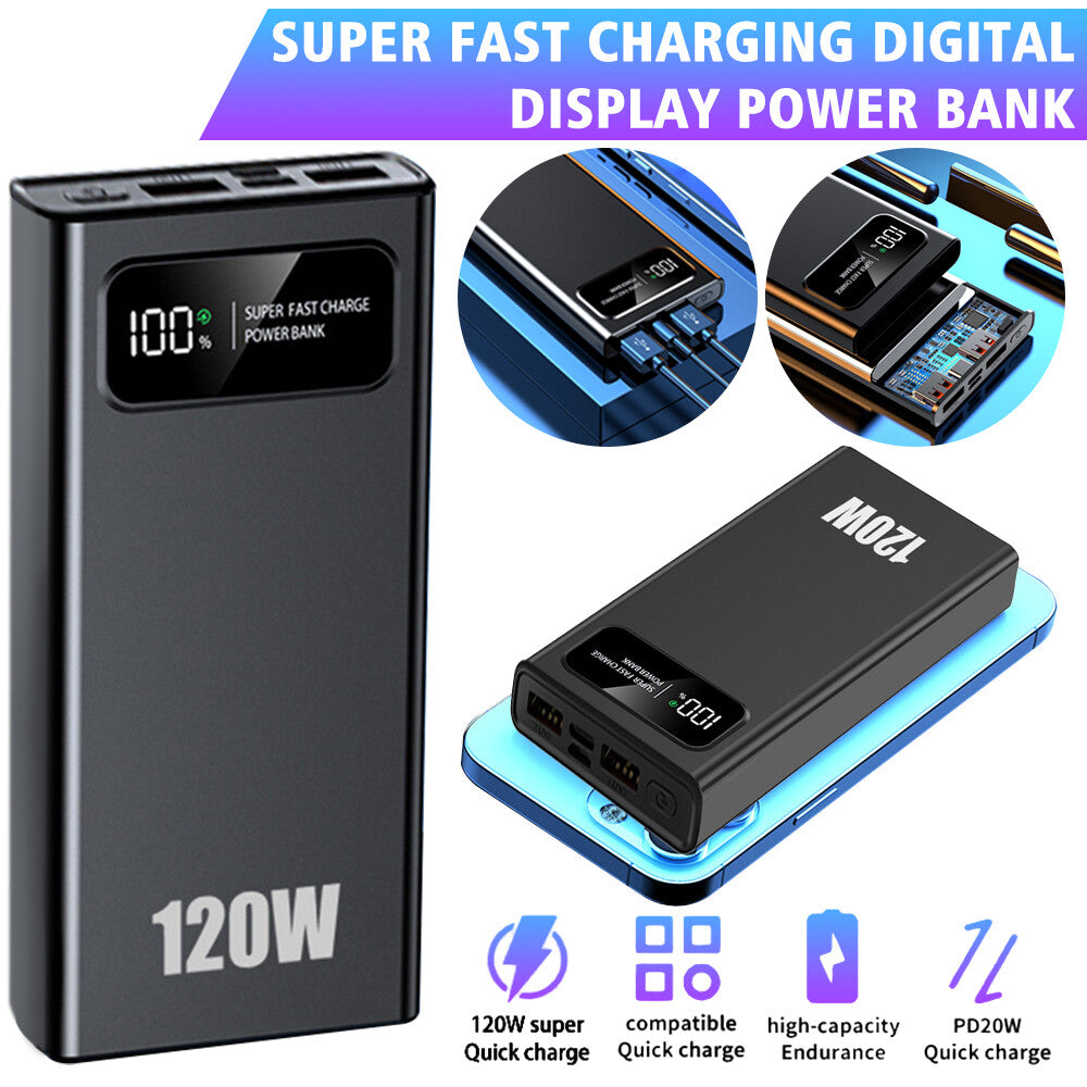 120W 70000Mah Portable Power Bank Large Capacity External Battery Fast Charging