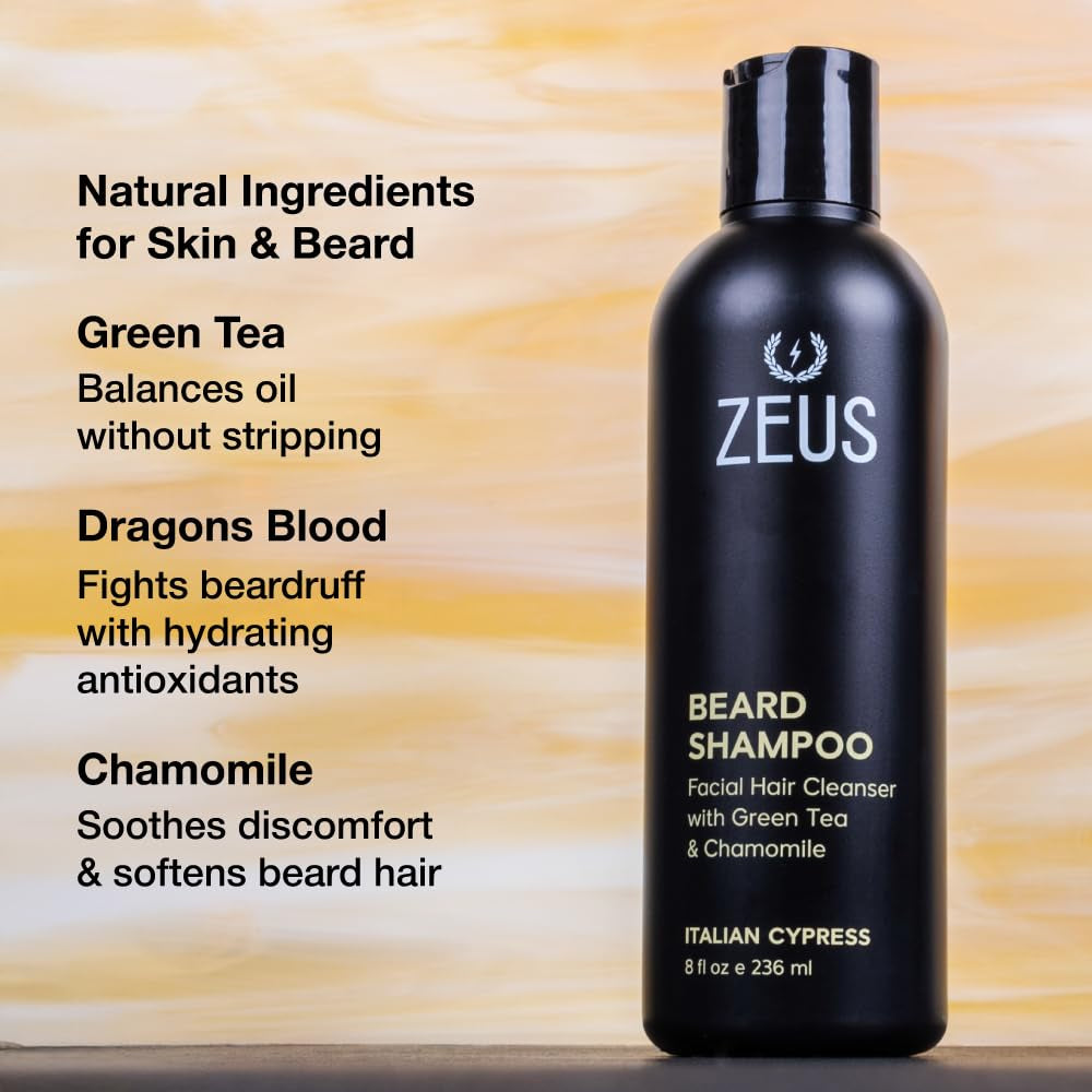 ZEUS Beard Shampoo Wash for Men with Natural Oils (8 Fl Oz) Sandalwood