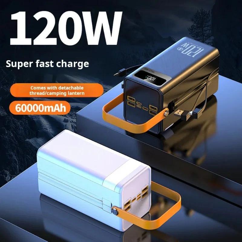 60000Mah 30000Mah Portable Power Bank LED Charger 120W Fast Charging Power Station Emergency Power Bank for Home Camping Phone