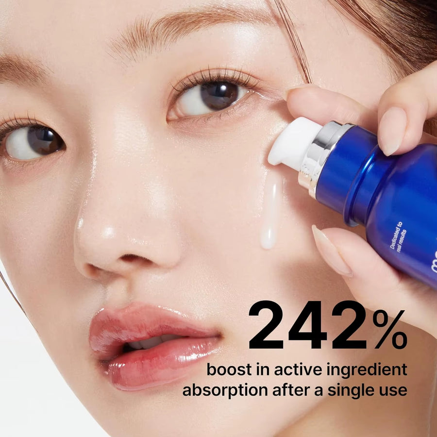 Medicube spicule facial serum showing 242% boost in active ingredient absorption after a single use.